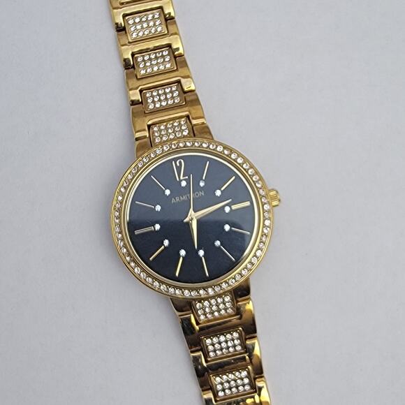 Vintage Watches Armitron Gold Crystal Watch with Black Dial & Link Bracelet - Picture 7 of 10